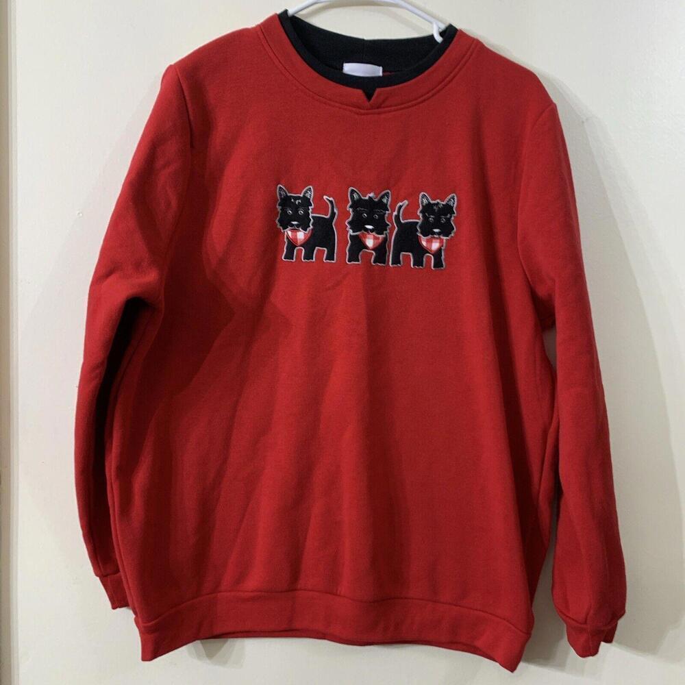 VTG Bon Worth Scottie Dog Scottish Terrier Red Sweat Shirt Embroidered Novelty​​